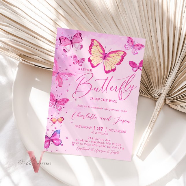 Glam Pink Little Butterfly Baby Shower Invitation (Creator Uploaded)