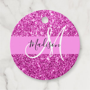 Glam Pink & Magenta Glitter Sparkle Monogram Name Favour Tags