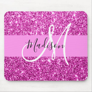 Glam Pink & Magenta Glitter Sparkle Monogram Name Mouse Pad