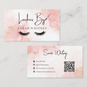 Glam Pink Marble Lash Artist Business Card