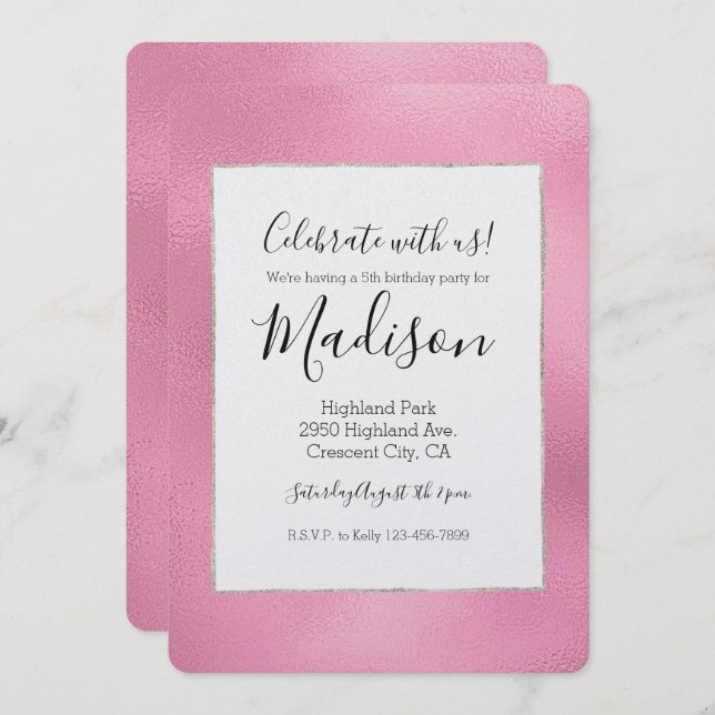 Glam Pink Ombre Birthday Invitation (Front/Back)