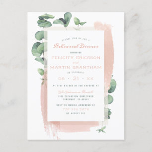 Glam Pink Painted Brushed Floral Rehearsal Dinner Invitation Postcard