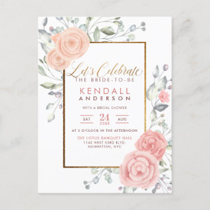 Glam Pink Painted Flowers Spring Bridal Shower Invitation Postcard