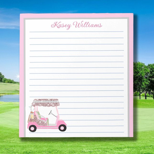 Glam Pink Personalised Golf Cart Name Lined   Notepad (Creator Uploaded)