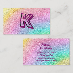 Glam Pink Purple Blue Glitter Sparkle Monogram Business Card