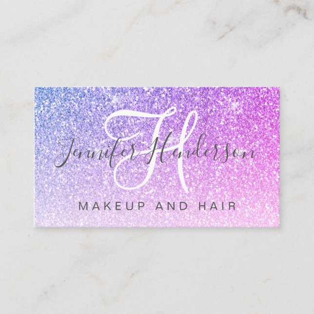 Glam Pink Purple Glitter Makeup Artist Hair Salon Business Card (Front)