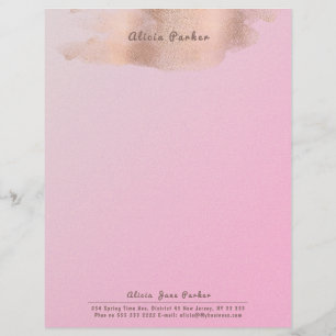 Glam Pink Rose Gold Copper Foil   Beautician Custom Letterhead