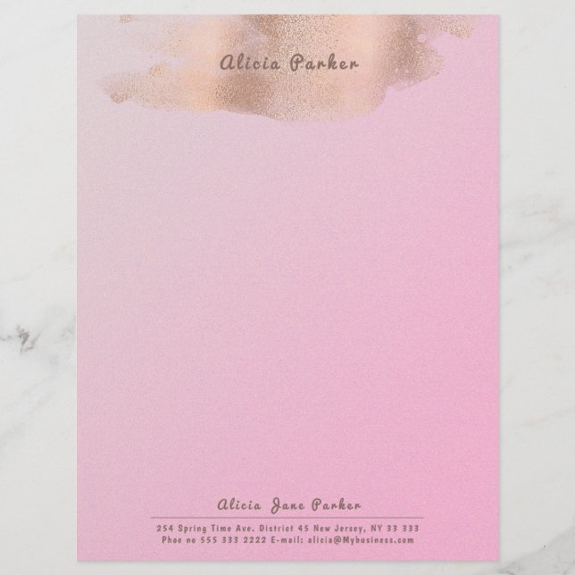 Glam Pink Rose Gold Copper Foil | Beautician Custom Letterhead (Front)