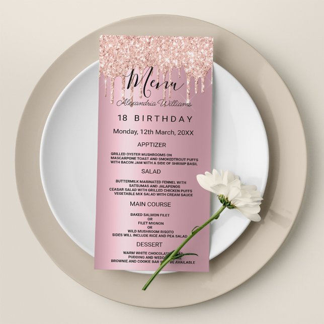Glam pink rose gold glitter drips Birthday Program Programme (Glam pink rose gold glitter drips Birthday Program )