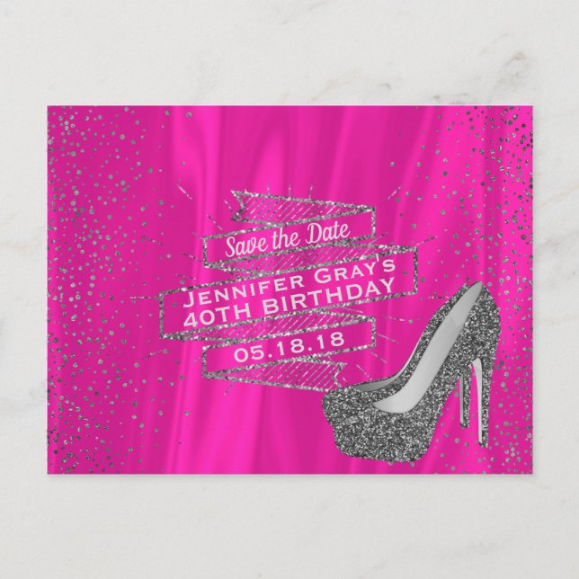 Glam Pink Save the Date Elegant Birthday Party Announcement Postcard (Front)