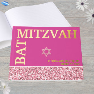 Glam Pink Star Of David Bat Mitzvah Gold Guest Book