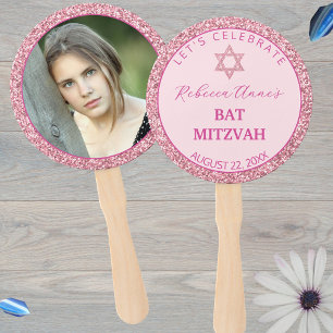 Glam Pink Trendy Girl Photo Bat Mitzvah Party Hand Fan