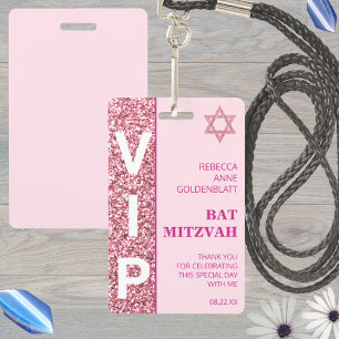 Glam Pink Unique VIP Bat Mitzvah Party Favor ID Badge