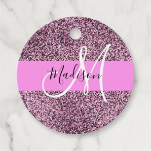 Glam Pink & Violet Glitter Sparkles Monogram Name Favour Tags