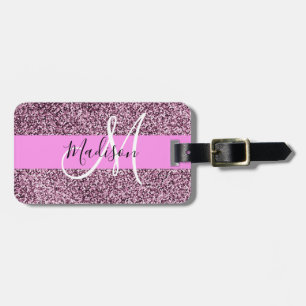 Glam Pink & Violet Glitter Sparkles Monogram Name Luggage Tag
