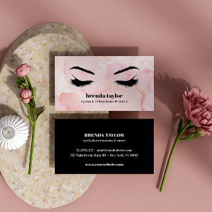 Glam PInk Watercolor Eyelash Browbar professional Business Card