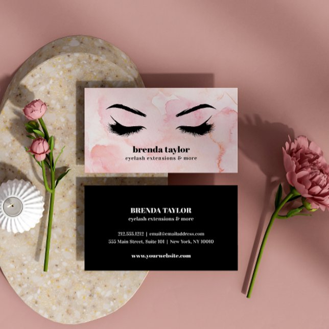 Glam PInk Watercolor Eyelash  Browbar professional Business Card (Creator Uploaded)