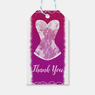 Glam Pink & White Trendy Lingerie Shower Party Gift Tags
