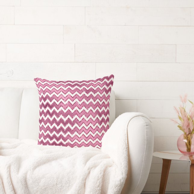 Glam Pink White Zigzag Stripes Cushion (Couch)