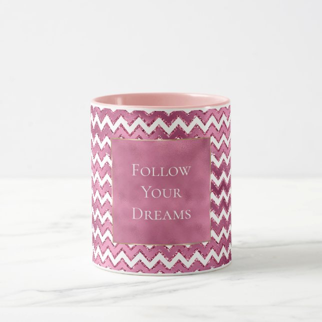 Glam Pink White Zigzag Stripes Mug (Center)