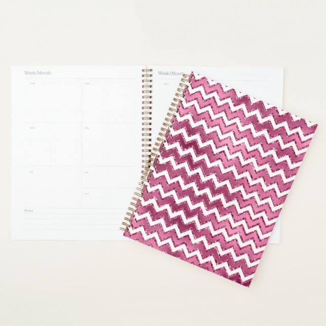 Glam Pink White Zigzag Stripes Planner (Display)