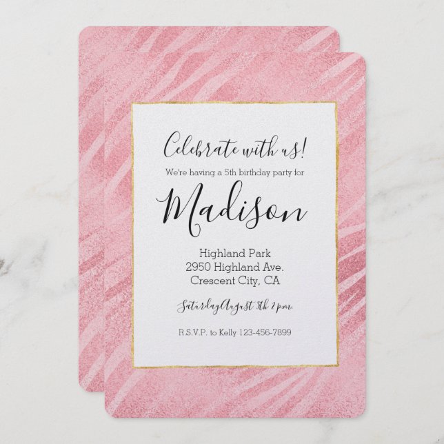 Glam Pink Zebra Print Invitation (Front/Back)