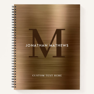 Glam Plain Brushed Metallic Gold Monogram Notebook