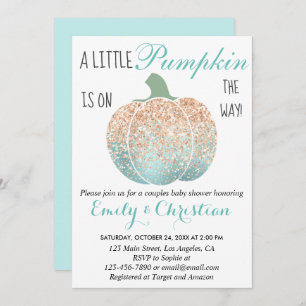 Glam Pumpkin Aqua Peach Orange Glitter Baby Shower Invitation
