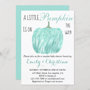 Glam Pumpkin Aqua Turquoise Glitter Baby Shower Invitation