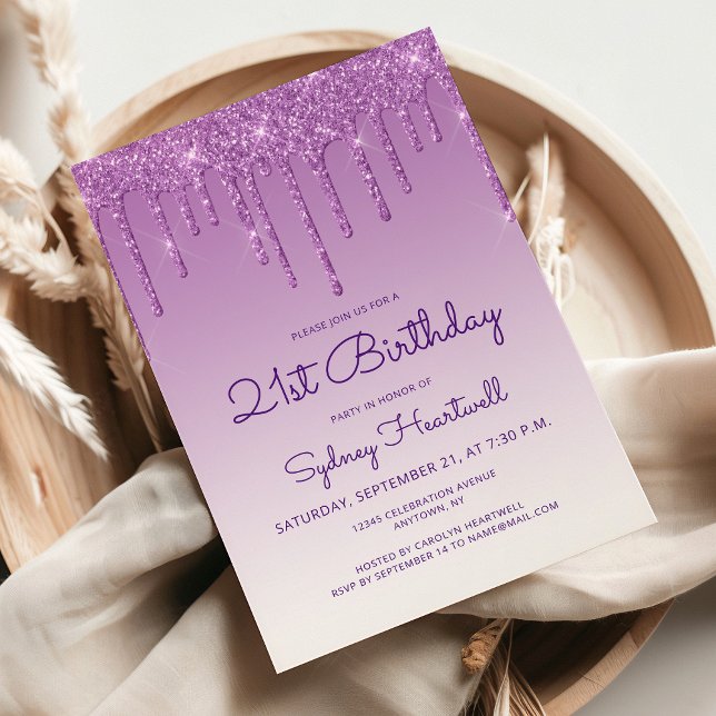 Glam Purple 21st Birthday Party Invitation (Creator Uploaded)