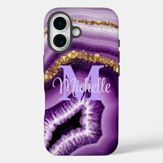 Glam Purple Agate Geode iPhone 16 Tough Case (Back)