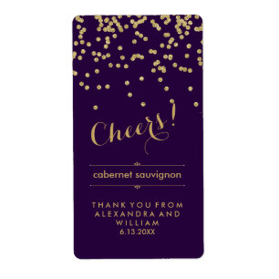 Glam Purple and Gold Wedding Wine Bottle Label