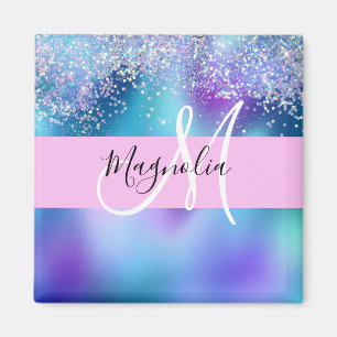 Glam Purple, Blue & Green Glitter Sparkle Monogram Magnet