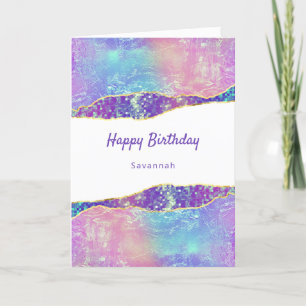 Glam Purple Blue Pink Wave Personalised Birthday Card