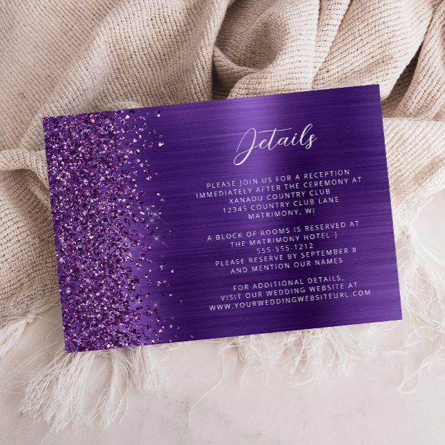 Glam Purple Brushed Metal Wedding Details  Enclosure Card (Creator Uploaded)