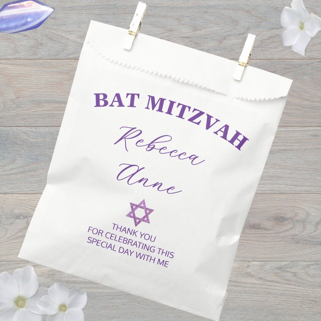 Glam Purple Chic Thank You Bat Mitzvah Party Favour Bags (Custom Bat Mitzvah favor bags that are easy to personalize)