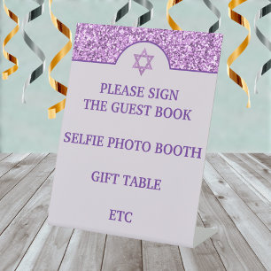 Glam Purple Create Your Own Elegant Bat Mitzvah Pedestal Sign