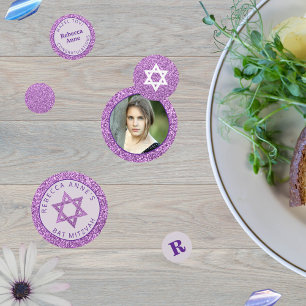 Glam Purple Elegant Girl Photo Bat Mitzvah Party Confetti