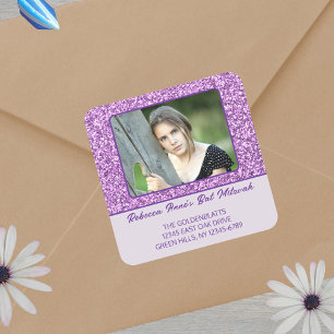 Glam Purple Elegant Photo For Her Bat Mitzvah Square Sticker