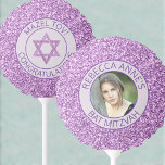 Glam Purple Elegant Photo Girl Bat Mitzvah Party Balloon<br><div class="desc">These elegant faux purple glitter Bat Mitzvah balloons will add a custom touch to your party décor once personalised by you just the way you want them. The background of purple faux glitter features a circle of light pastel lavender purple in the centre with two text templates in dark purple...</div>