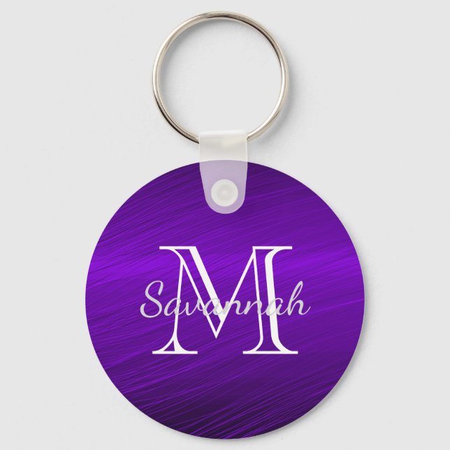 Glam Purple Faux Metal Monogram Key Ring (Front)