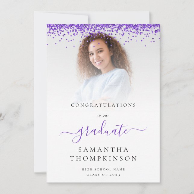 Glam Purple Glitter Photo 2024 Graduation Announcement (Front)