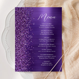 Glam Purple Glitter Script Wedding Menu