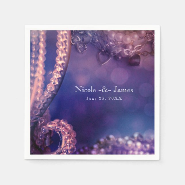 Glam Purple Glow Chic Glamour Pearls Party Napkin (Front)