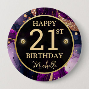 Glam Purple Gold Agate Birthday 10 Cm Round Badge