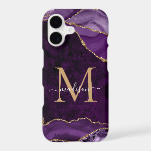 Glam Purple Gold Glitter Agate Gemstone Monogram