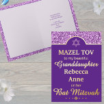 Glam Purple Granddaughter Niece Bat Mitzvah Gold Foil Holiday Card<br><div class="desc">This elegant real gold foil Bat Mitzvah greeting card in purple is ready for you to personalise it for that special girl in your life. The top of the card is a band of purple faux glitter with an arch motif carved out and edged in gold foil. The rest of...</div>