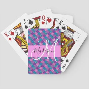 Glam Purple Mermaid Glitter Sparkles Monogram Name Playing Cards