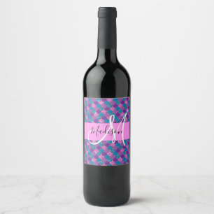 Glam Purple Mermaid Glitter Sparkles Monogram Name Wine Label