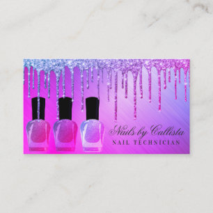 Glam Purple Metallic Glitter Drips Nail Polish Business Card